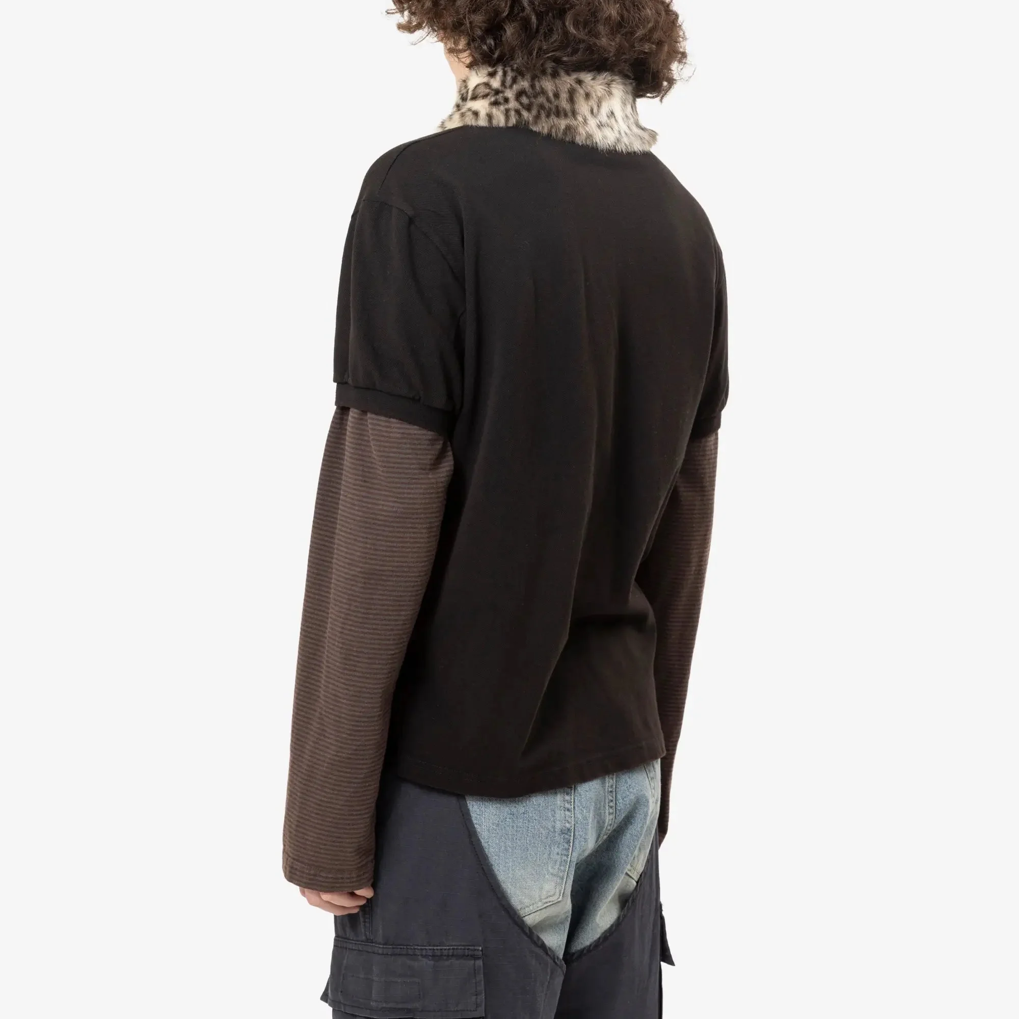 Fur Collar Layered Polo T-Shirt - Image 4