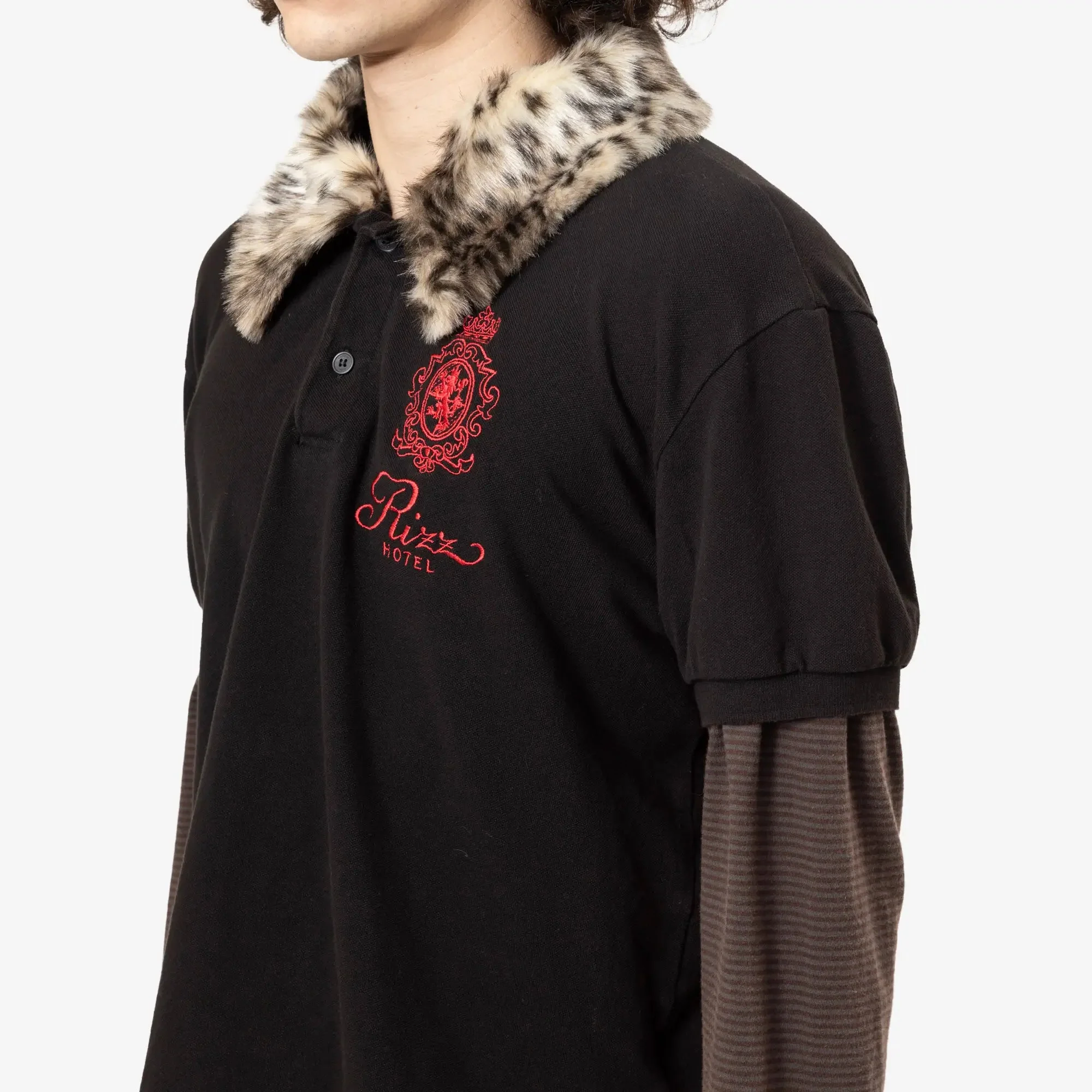 Fur Collar Layered Polo T-Shirt - Image 5