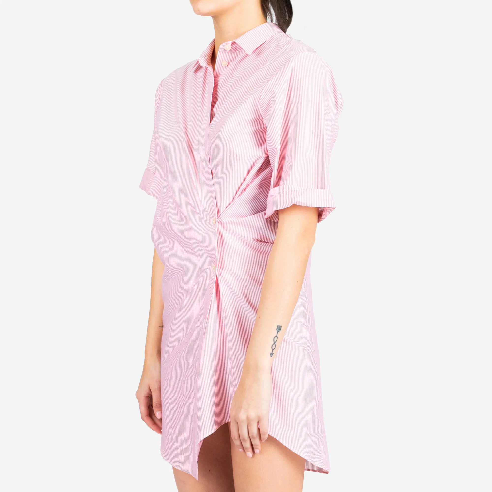 Womens Red Stripe Draped Shirt - Image 3