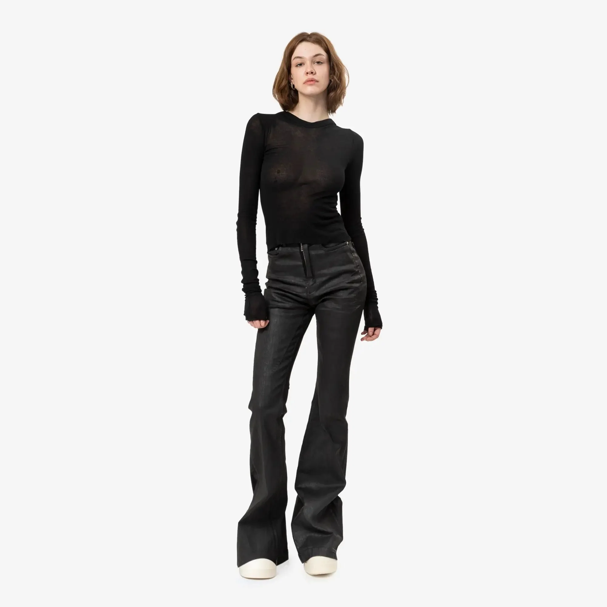 Womens Cropped Hooded Rib LS Tee - Image 2