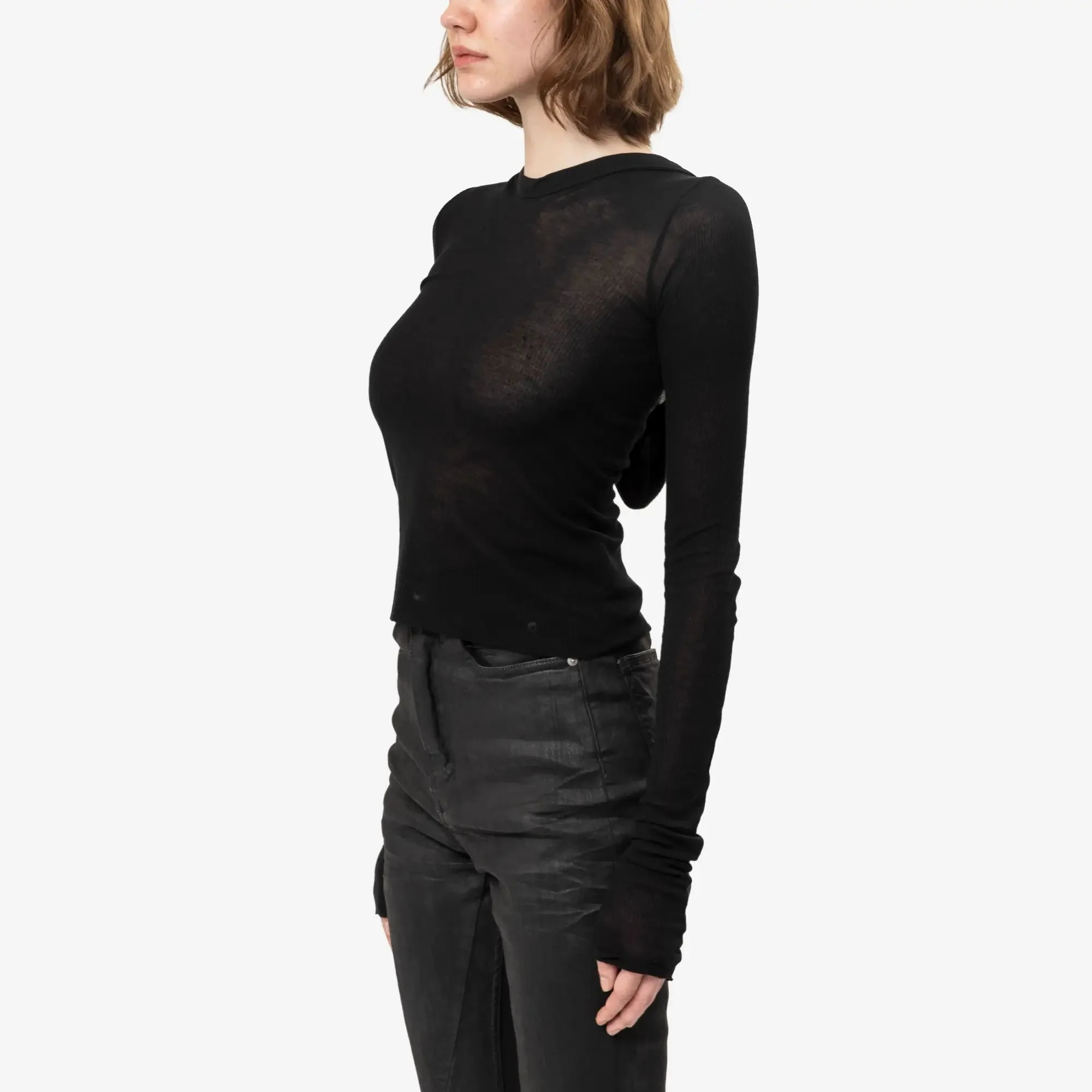 Womens Cropped Hooded Rib LS Tee - Image 3