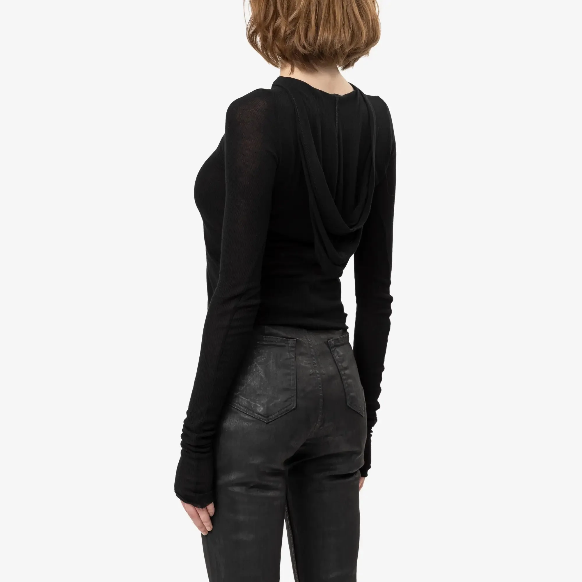 Womens Cropped Hooded Rib LS Tee - Image 4