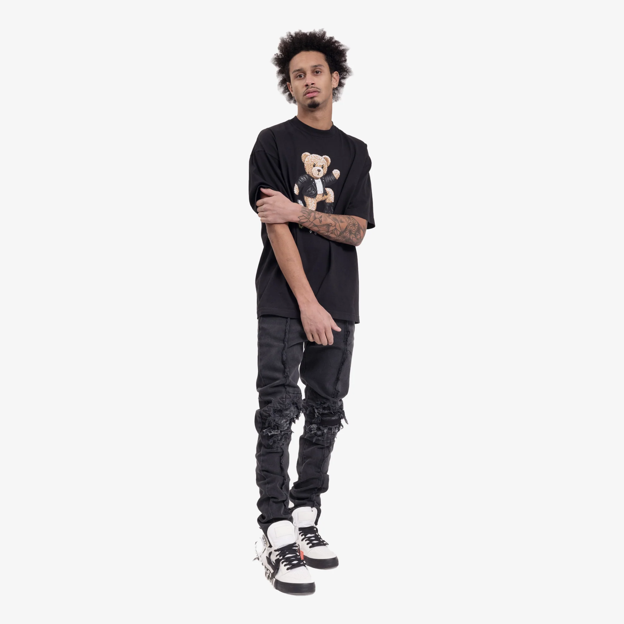 Shredded Knee Black Denim - Image 2