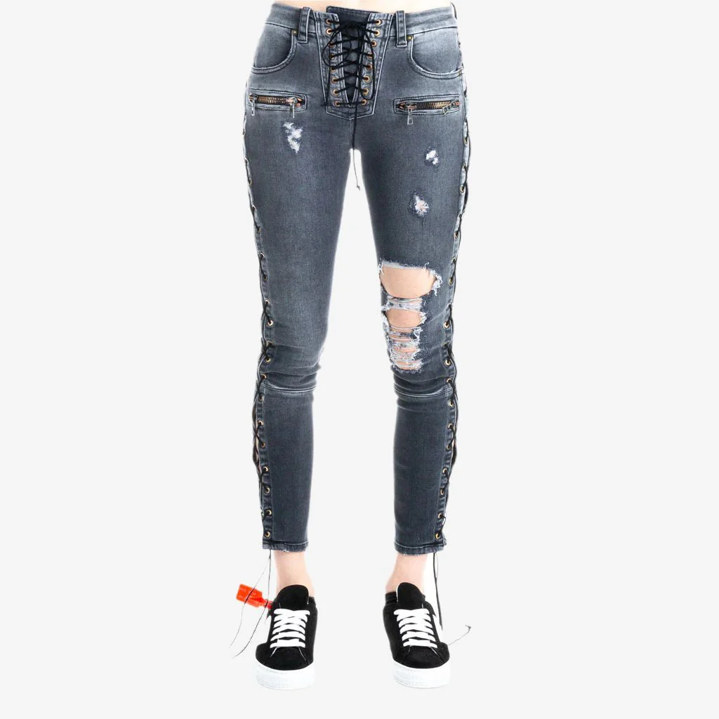 Womens Side Lace Up Denim Jeans