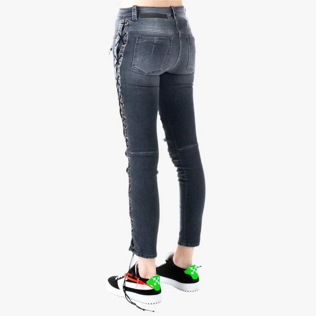 Womens Side Lace Up Denim Jeans - Image 3