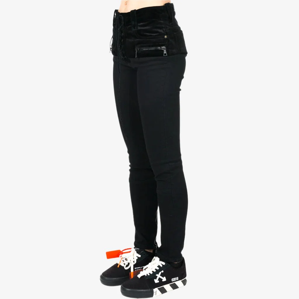 Womens Stone Denim Velvet Lace Up Jeans - Image 2