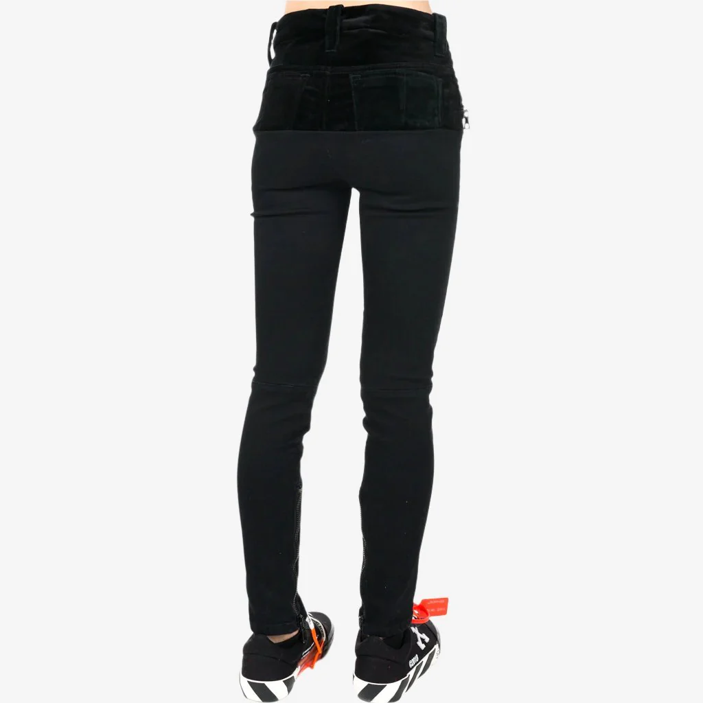 Womens Stone Denim Velvet Lace Up Jeans - Image 3
