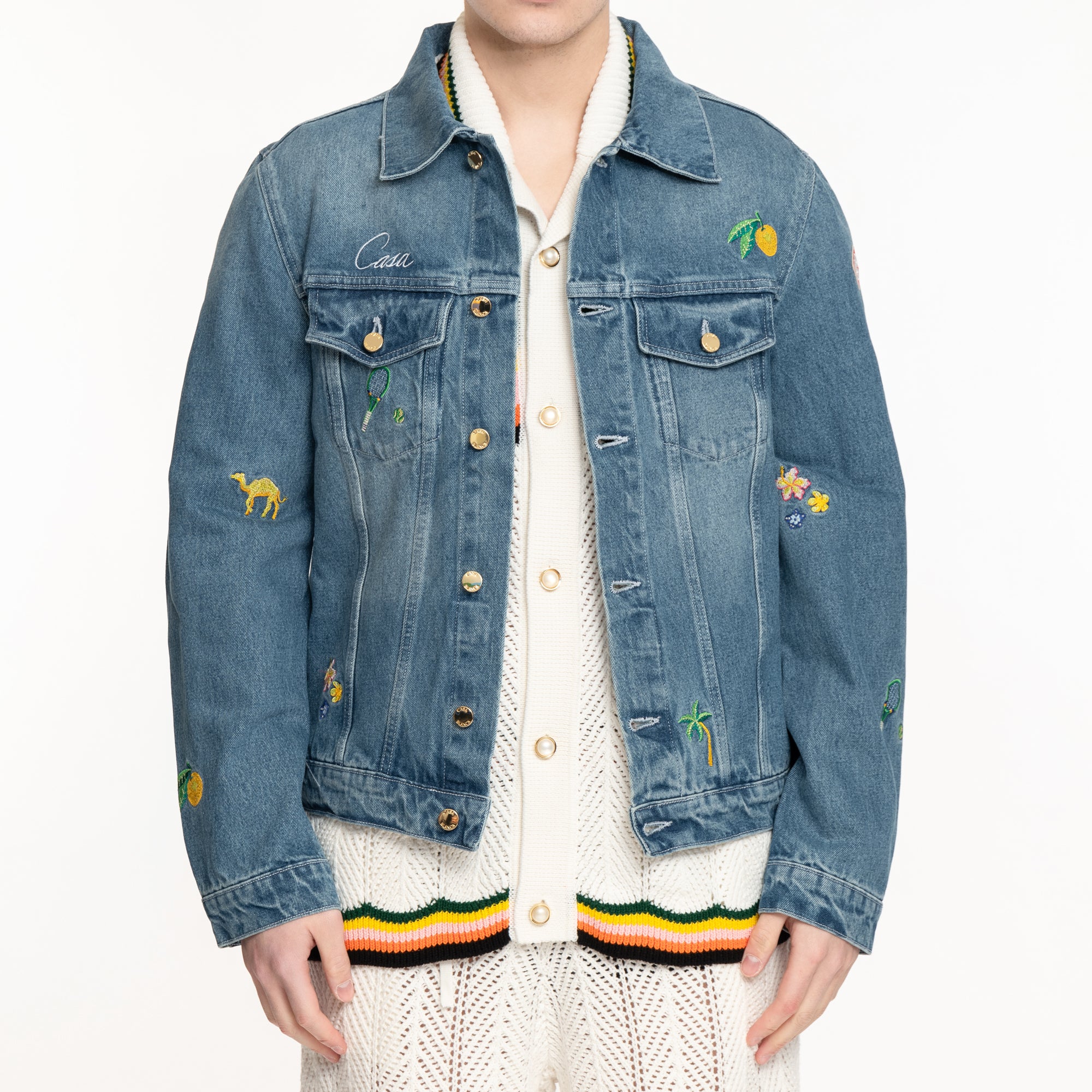 Stone Wash Motif Denim Jacket