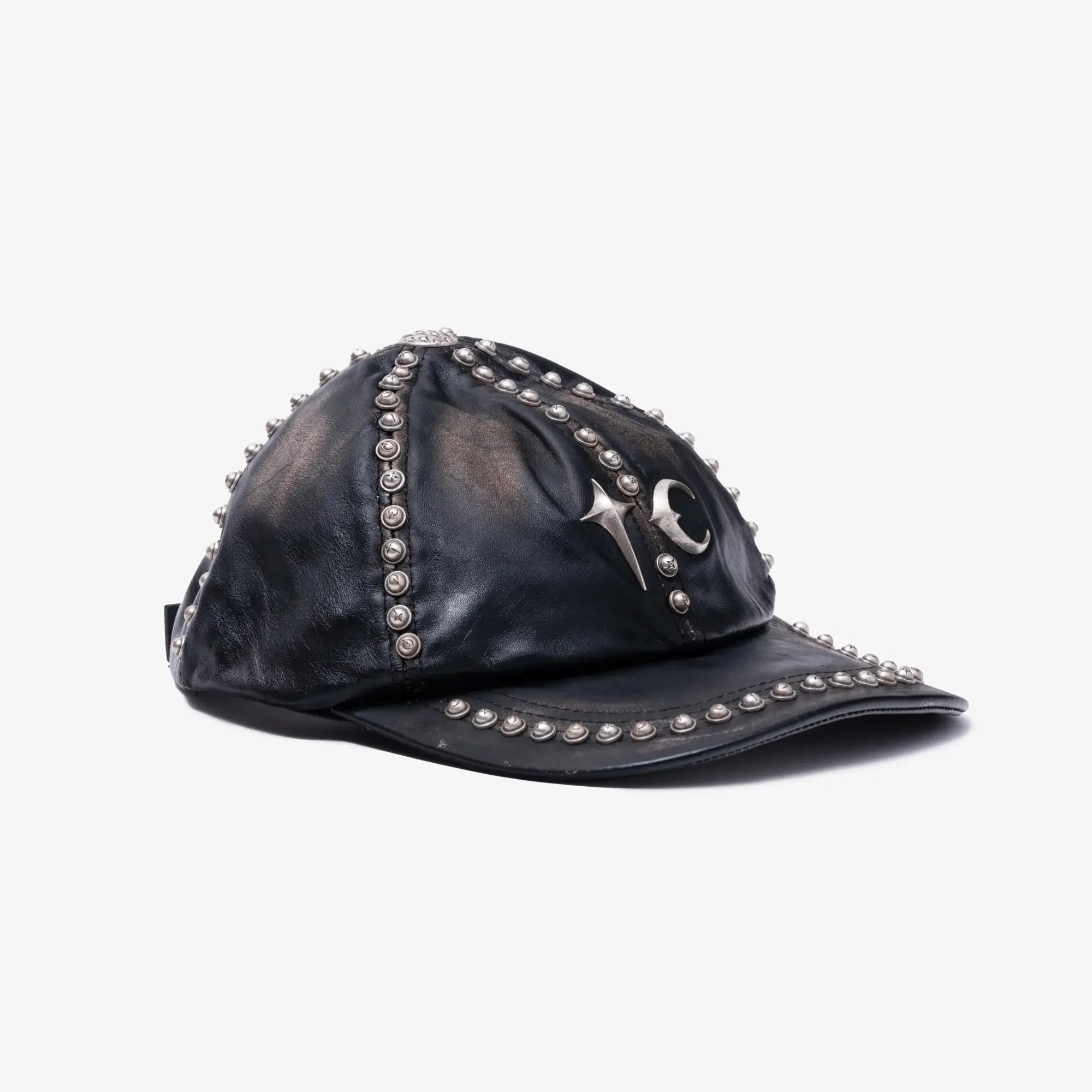 Studded Washed Leather Cap - Image 3