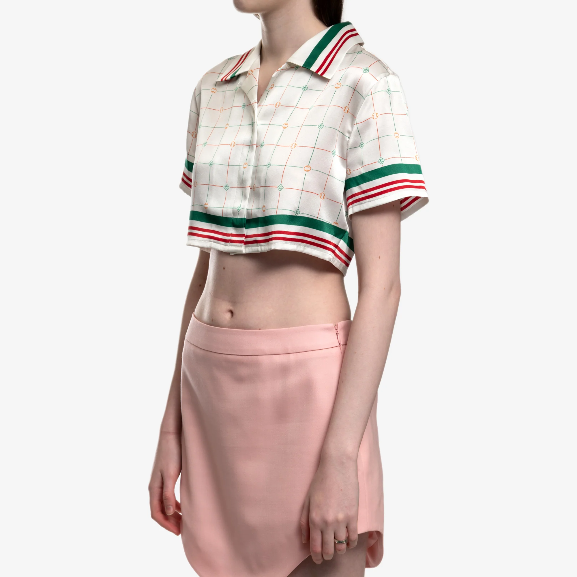 Womens Tennis Check Cropped SS Silk Shirt - Image 3