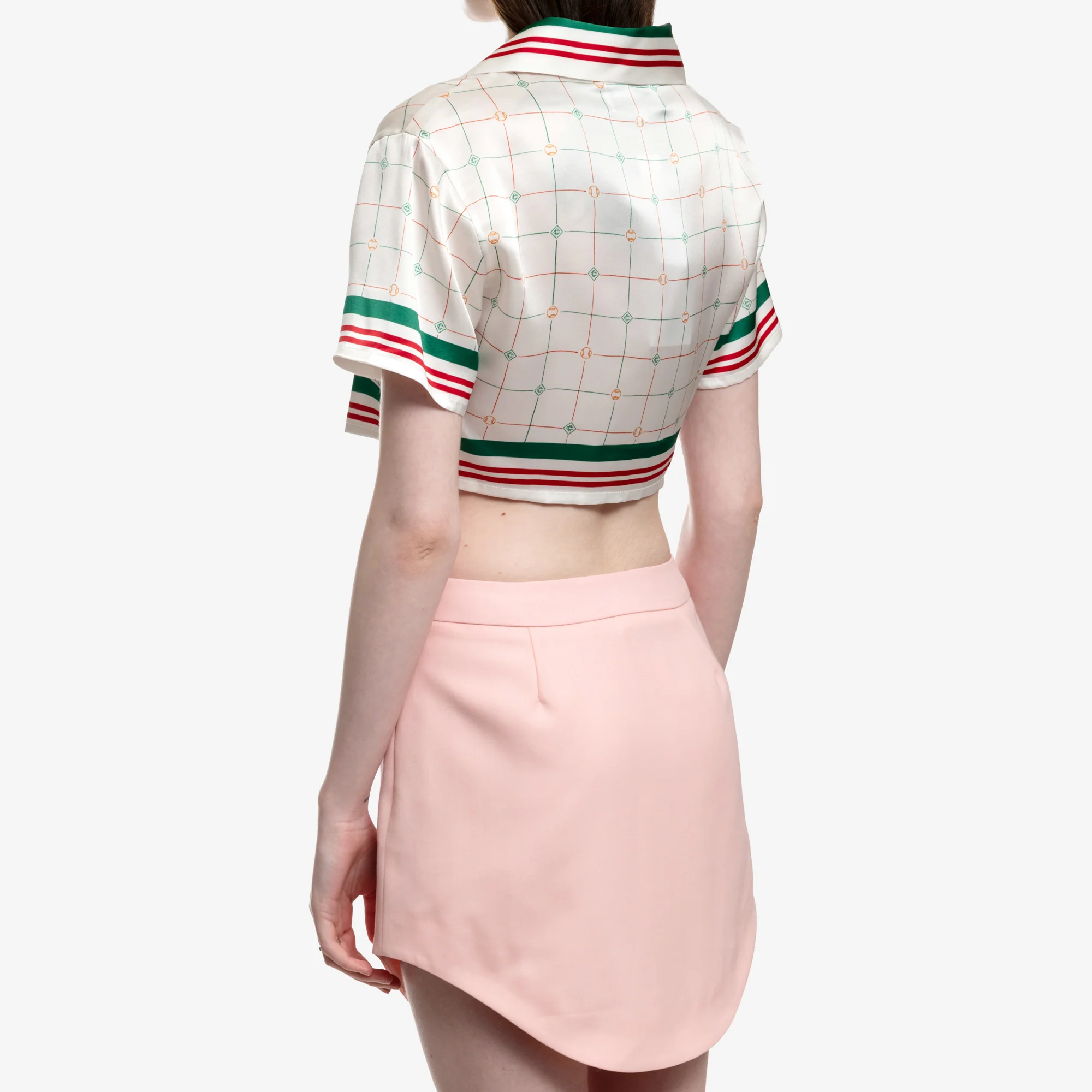 Womens Tennis Check Cropped SS Silk Shirt - Image 4